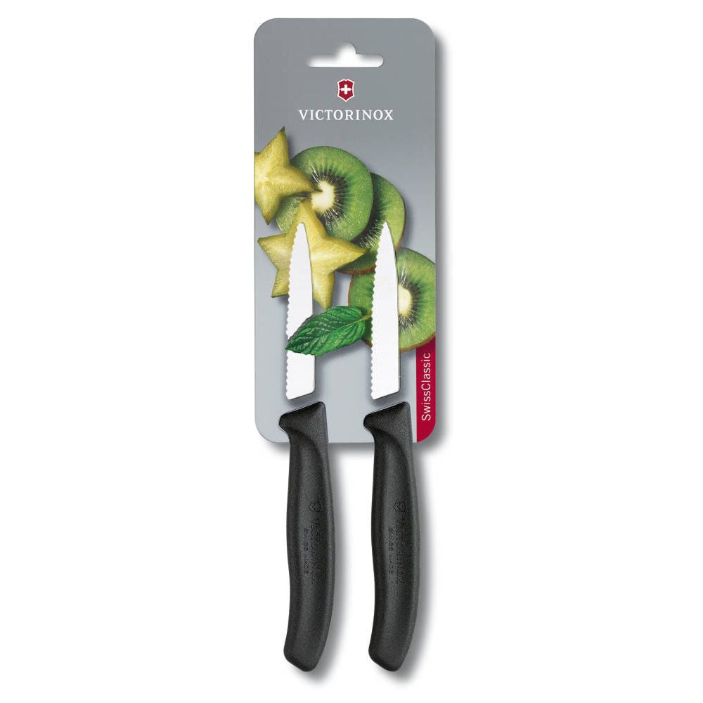 Swiss Classic Vegetable Knife Serrated Pointed Black 8 cm Blister Pack